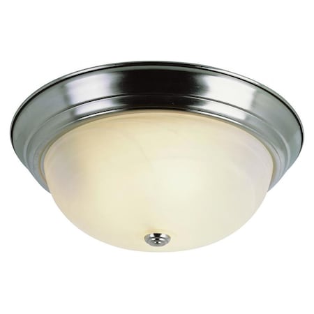 Two Light Brushed Nickel White Marbleized Glass Bowl Flush Mount